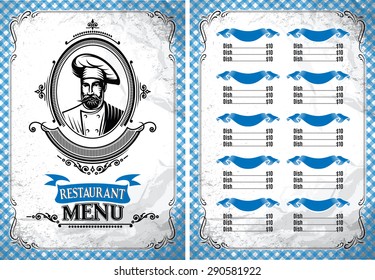 template for a restaurant menu in retro style with chef