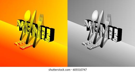 A template of the restaurant menu is a shadow and a wall, color and black-and-white versions are shown.