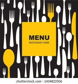 Template for restaurant menu, spoon, knife and fork