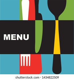 Template for restaurant menu, spoon, knife and fork