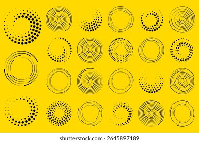 Template for retro decoration with geometric swirl halftone vector motion art speed techno comic abstract stylish frame set symbol dotted collection dynamic wavy futuristic background