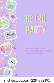 Template with retro objects for invitation, poster, advertising. 90s vibes. Vector illustration.