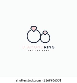 Template Ring with diamond logo, sparkling gems symbol of clean jewelry workshop.