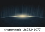 Template of rising sun on planet overlay. Glowing light rays over round big object. Star light flare over Earth or planet. Golden warm glowing light on transparent background. 