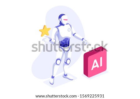 Template for Robotics Learning. Robots on Website Science Page Machine Modern Artificial Engineering Programming Hardware. Engineers Male Intelligence at Diploma Cartoon University Vector Illustration