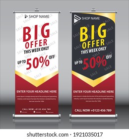 Template of Roll Up Banner design with abstract White and Black background. Modern X Banner Rectangle flag, Exhibition presentation, Business concept stand banner Vector
