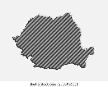 Template Romania map from grey diagonal lines isolated on background. Europe country for pattern, design, illustration, infographic. Abstract concept parallel lines of silhouette map Romania