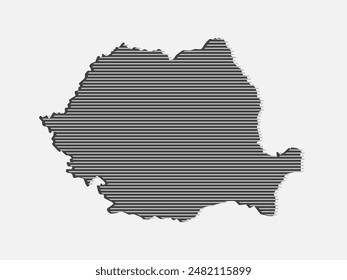 Plantilla Rumania mapa de líneas Horizontales grises aisladas en el fondo. País de Europa para patrón, diseño, ilustración, infografía. Concepto Abstractas líneas paralelas de silueta mapa Rumania