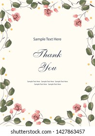 Template with roses for greetings, thanks, text. Vintage design.