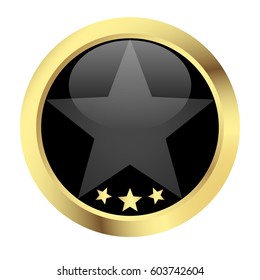 template of round black button with golden frame