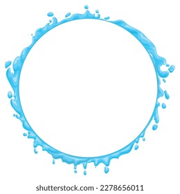 Template with round blank space, decorated with blue watery frame. Cartoon style design over white background.