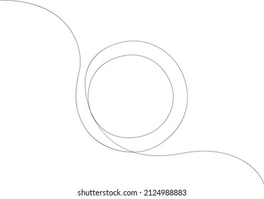 Template for round contour emblem. One continuous line drawing. Thin linear icon, isolated on white background. Black hand drawn vector illustration with copy space.