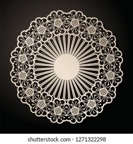 Template round frame for laser cutting. Open design border for wedding, Valentine's Day, romantic party. Vector illustration.