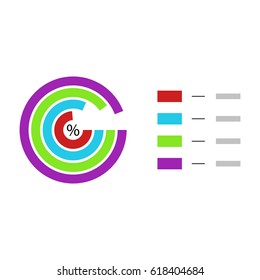 Template of round graphic. Financial data chart percentage, vector illustration