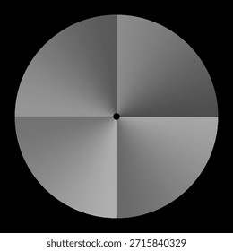 Vorlage aus runder Metallscheibe oder Knopf mit dunkler Stahltextur einzeln auf schwarzem Hintergrund. Metallisch poliertes strukturiertes Material. Realistisches Objekt. Vektorgrafik.

