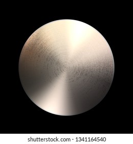 Vorlage für runde Metallscheibe oder -knopf mit dunkler Stahlstruktur einzeln auf schwarzem Hintergrund. Metallisches Rohmaterial. Medaille und Trophäe. Realistisches Ingenieurobjekt. Vektorgrafik.