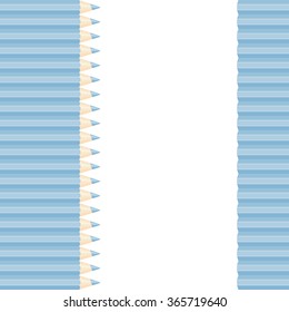 Template with row of blue pencils isolated on white background. vector illustration