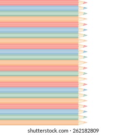 Template with row of color pencils isolated on white background.