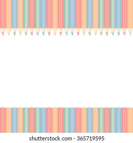 Template with row of color pencils isolated on white background. vector illustration