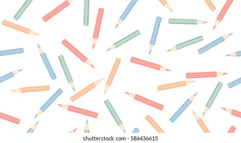 Template with row of color pencils isolated on white background. vector illustration