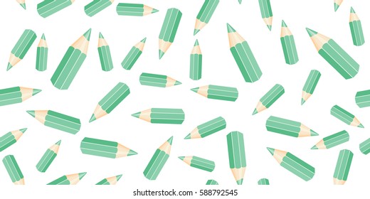Template with row of color pencils isolated on white background. vector illustration