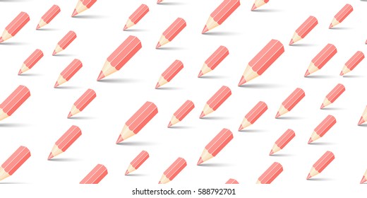 Template with row of color pencils isolated on white background. vector illustration