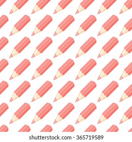 Template with row of red pencils isolated on white background. vector illustration