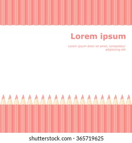 Template with row of red pencils isolated on white background. vector illustration