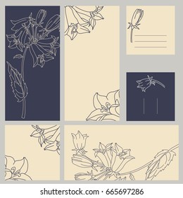 Template rustic wedding invitations. Save the date. Menu. Thank you. Your table. RSVP. Hand-drawn flowers.