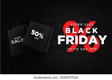 template sale banner black friday season vector illustration eps 10. Shopping bags 50% off. Super sale black Friday 
