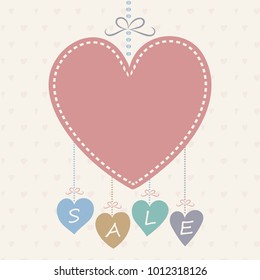 Template of sale banner with cute hand drawn hearts - Valentine's Day, Mother's Day and Women's Day. Vector.