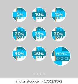 Template sale set. Colorful abstract geometric design for stickers, web page ads, tags, discount offer price labels, badges, coupons, flyers etc.