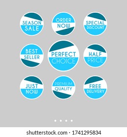 Template sale set. Colorful abstract geometric design for stickers, web page ads, tags, discount offer price labels, badges, coupons, flyers etc.