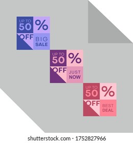 Template sale set. Colorful abstract geometric design for stickers, web page ads, tags, discount offer price labels, badges, coupons, flyers etc.