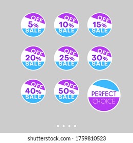 Template sale set. Colorful abstract geometric design for stickers, web page ads, tags, discount offer price labels, badges, coupons, flyers etc.