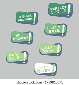 Template sale set. Colorful abstract geometric design for stickers, web page ads, tags, discount offer price labels, badges, coupons, flyers etc.
