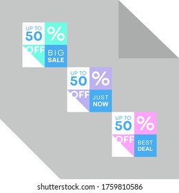 Template sale set. Colorful abstract geometric design for stickers, web page ads, tags, discount offer price labels, badges, coupons, flyers etc.