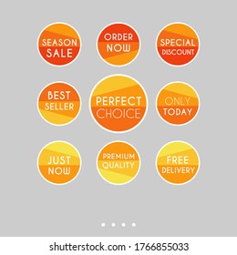 Template sale set. Colorful abstract geometric design for stickers, web page ads, tags, discount offer price labels, badges, coupons, flyers etc.