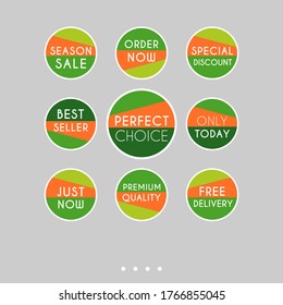 Template sale set. Colorful abstract geometric design for stickers, web page ads, tags, discount offer price labels, badges, coupons, flyers etc.