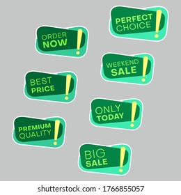 Template sale set. Colorful abstract geometric design for stickers, web page ads, tags, discount offer price labels, badges, coupons, flyers etc.