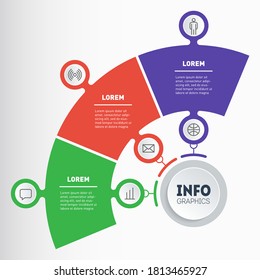 Template of a sales pipeline, purchase funnel. Concept of Business presentation with 3 steps. Annual diagram. Infographic of technology or education process with three options. Vector.
