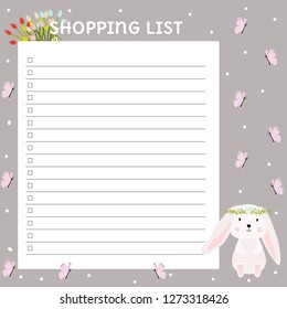 Template in Scandinavian style. Shopping list template . Hand-drawn. For printing on paper. To do list.