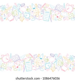 Template of a school poster with hand drawn accessories and copyspace. Vector.