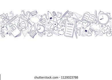 Template of a school poster with hand drawn accessories and copyspace. Vector.