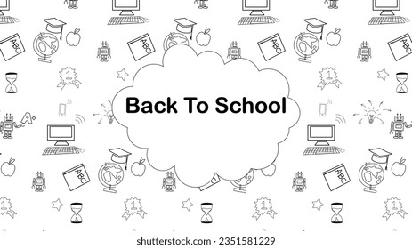 Template for school. Sketch banner background design with pattern. Education element Draw doodles in cartoon style.