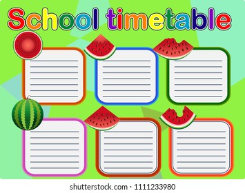 Template school timetable for students or pupils with days of week and free spaces for notes.