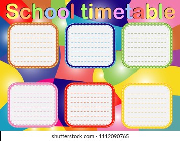 Template school timetable for students or pupils with days of week and free spaces for notes.