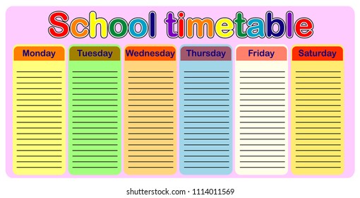 Template school timetable for students or pupils with days of week and free spaces for notes.