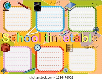 Template school timetable for students or pupils with days of week and free spaces for notes.