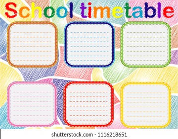 Template school timetable for students or pupils with days of week and free spaces for notes.